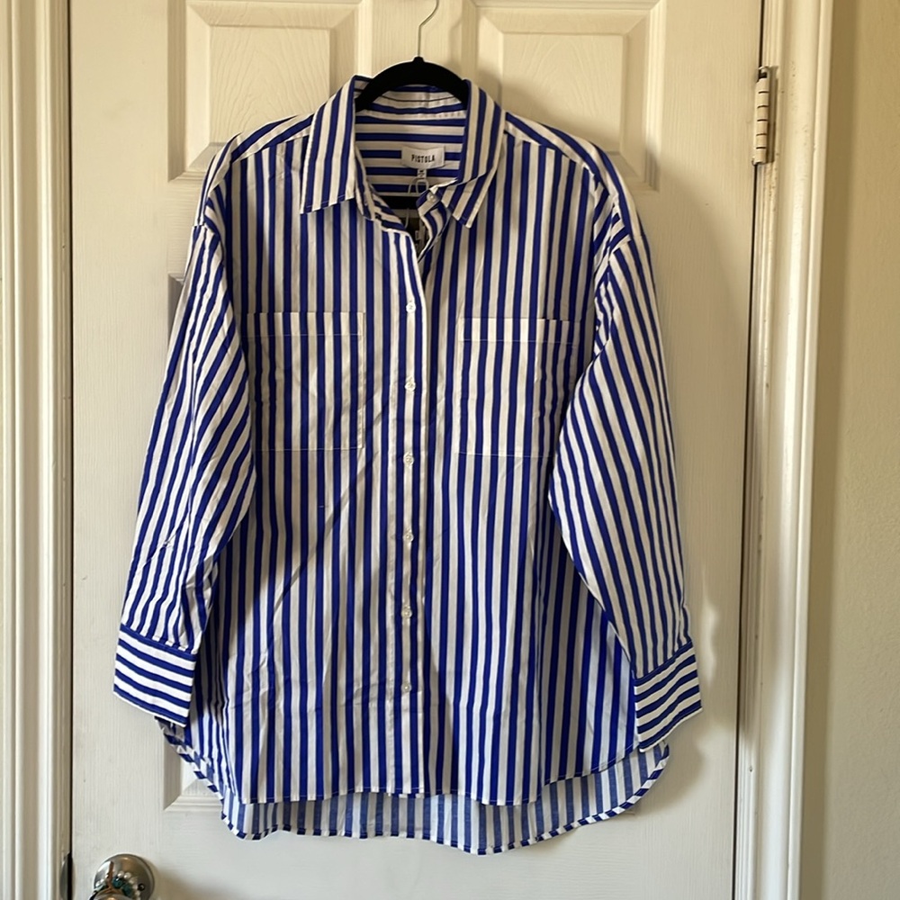 Rena Button Down Tunic Shirt in Cobalt Stripe
PISTOLA - Picture 7 of 8